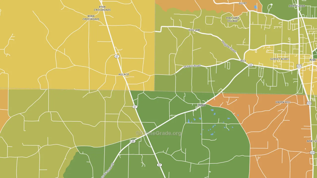 Joppa, AL Map of Burglary Rates