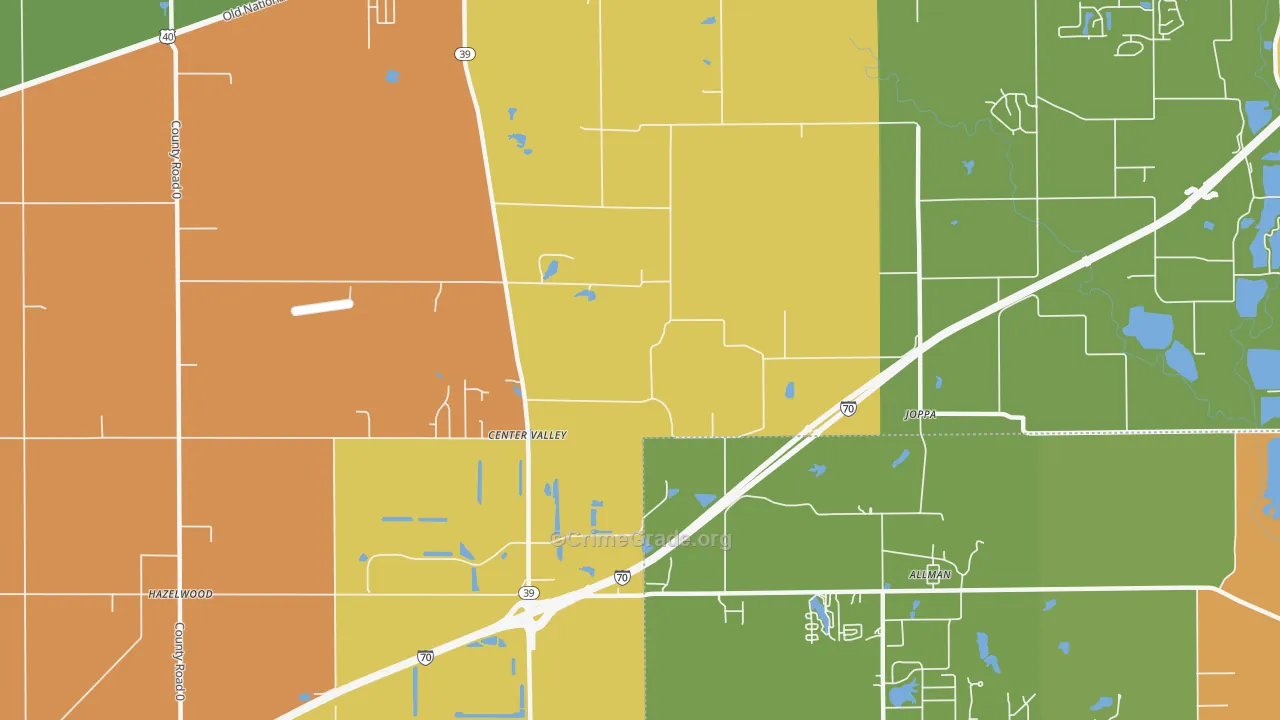 Joppa, IN Map of Burglary Rates
