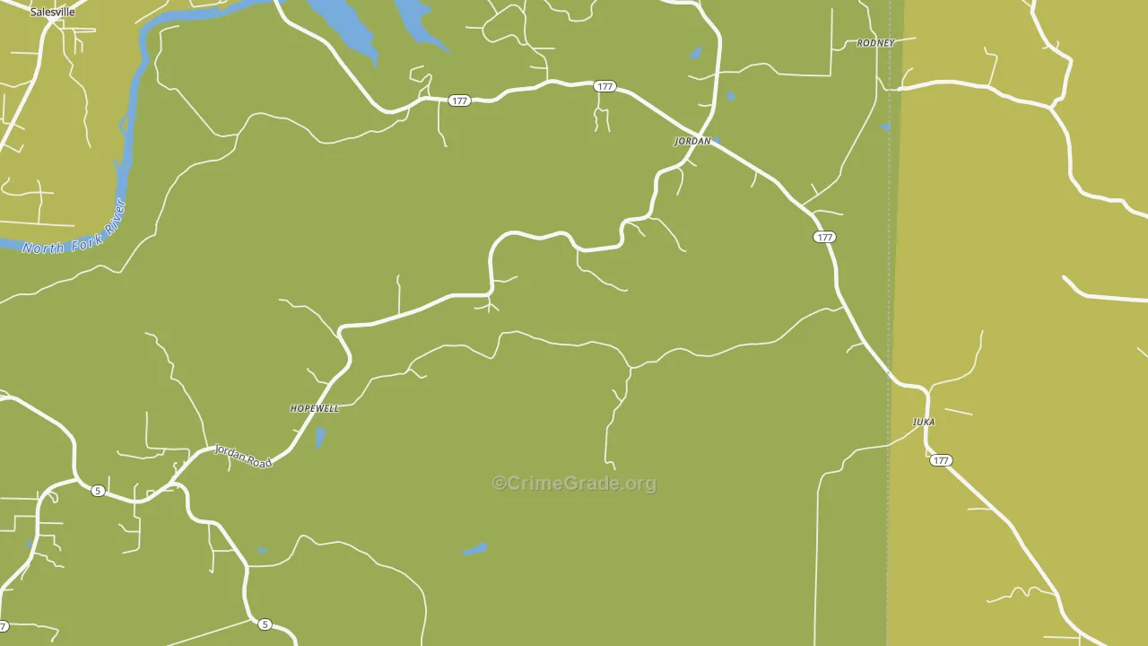 Jordan, AR Map of Burglary Rates