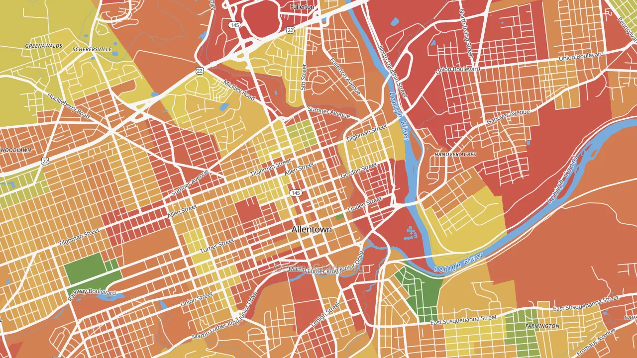 Jordan Heights, Allentown, PA Map of Burglary Rates