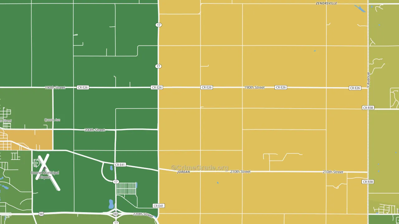 Jordan, IA Map of Burglary Rates