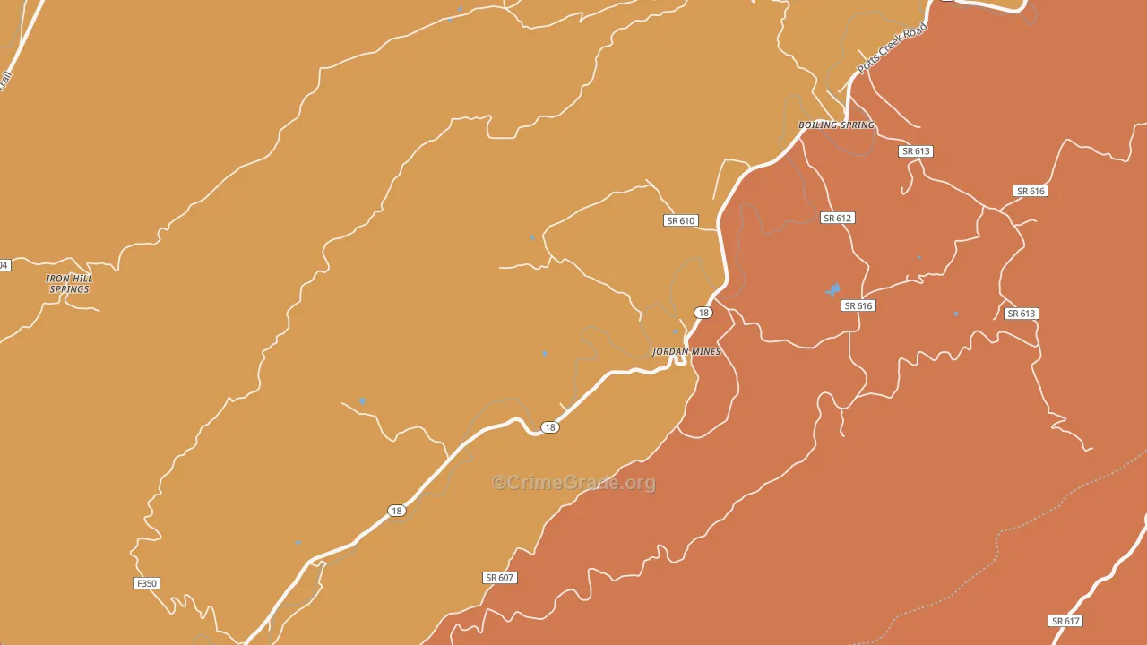 Jordan Mines, VA Map of Burglary Rates