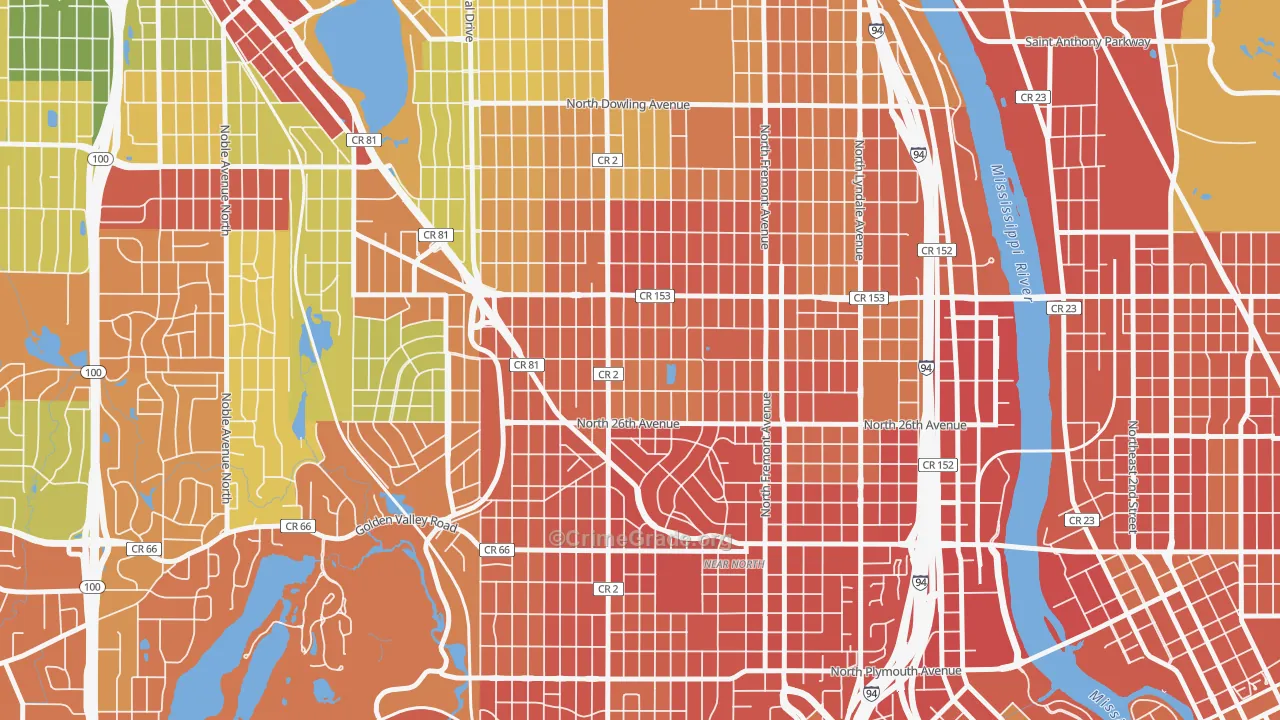 Jordan, Minneapolis, MN Map of Burglary Rates
