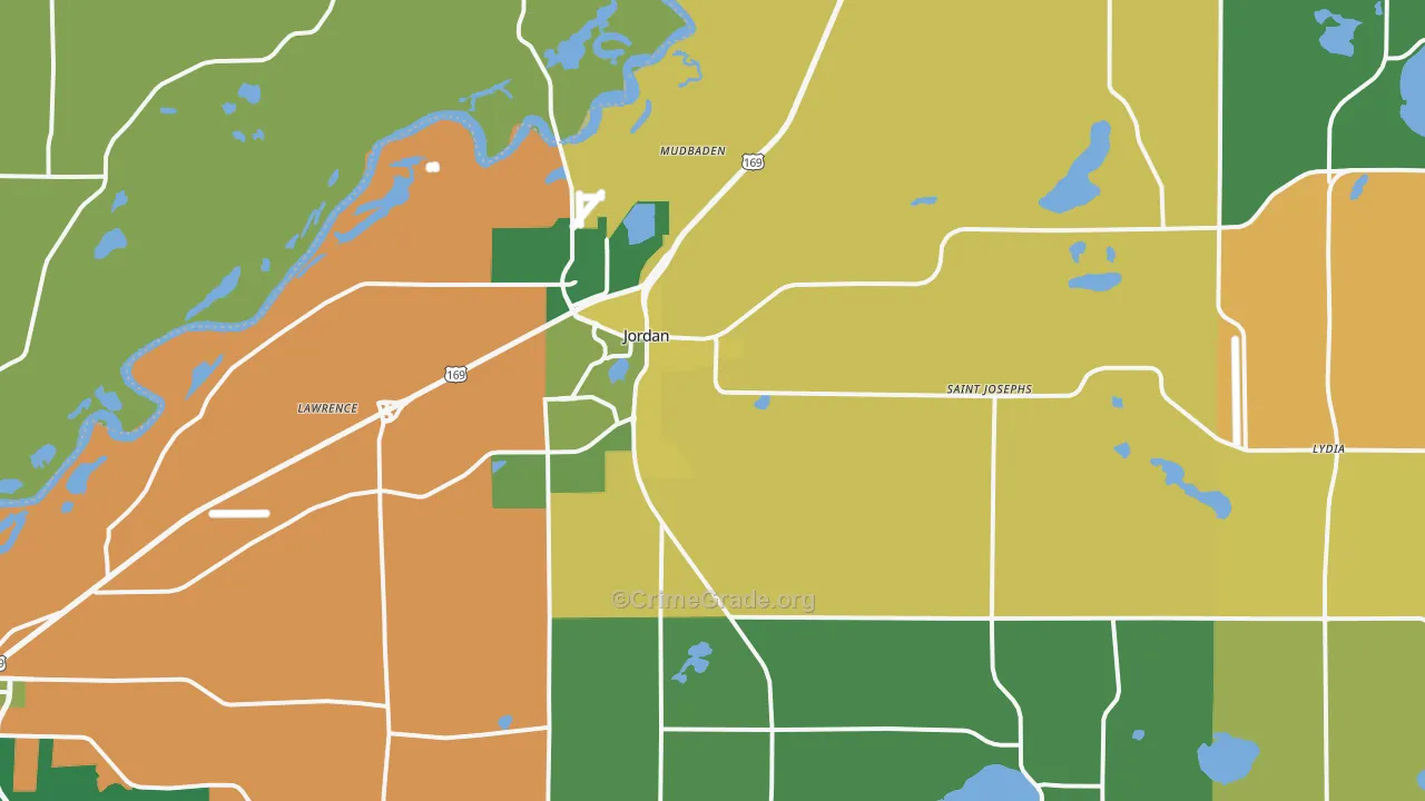 Jordan, MN Map of Burglary Rates