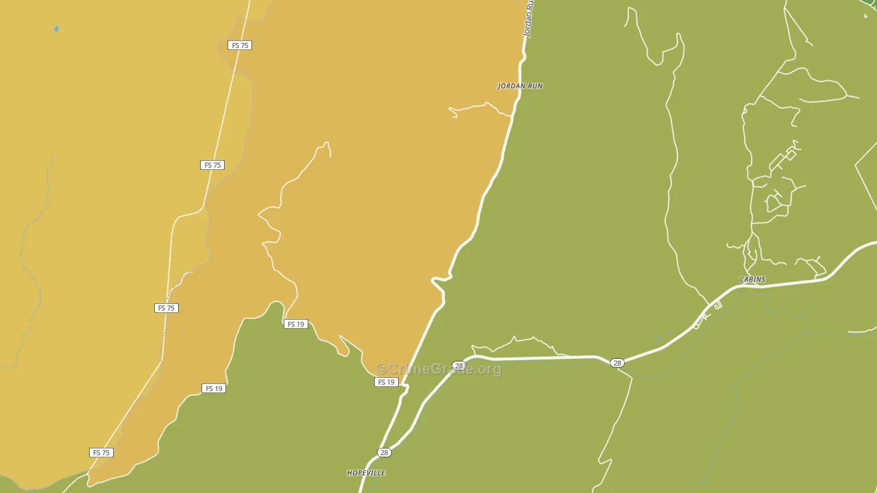 Jordan Run, WV Map of Burglary Rates