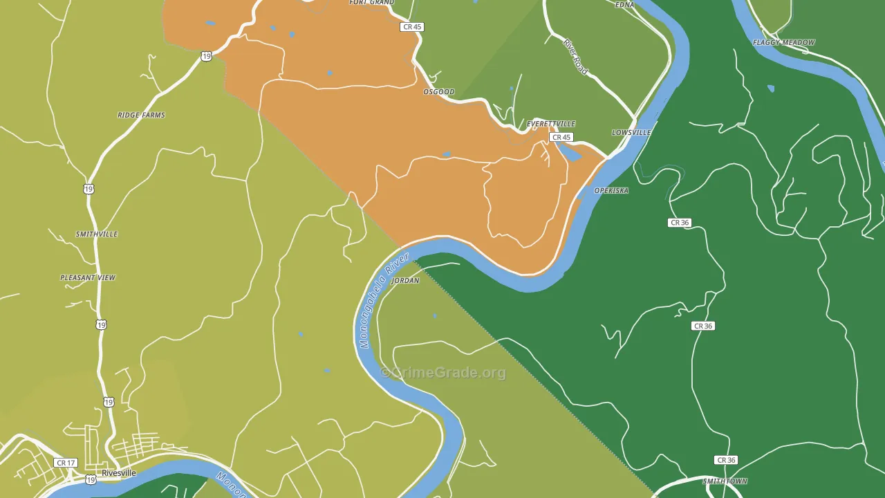 Jordan, WV Map of Burglary Rates