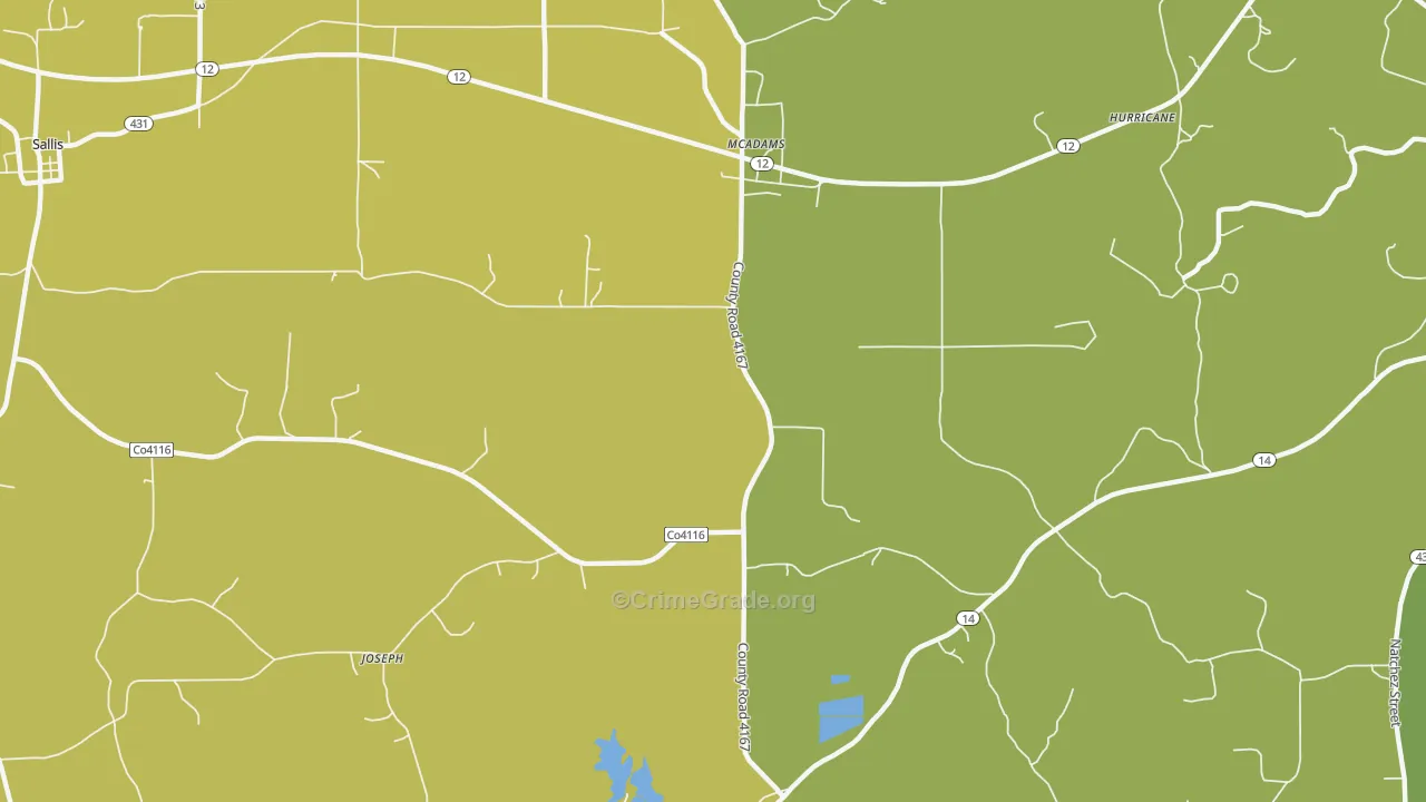Joseph, MS Map of Burglary Rates