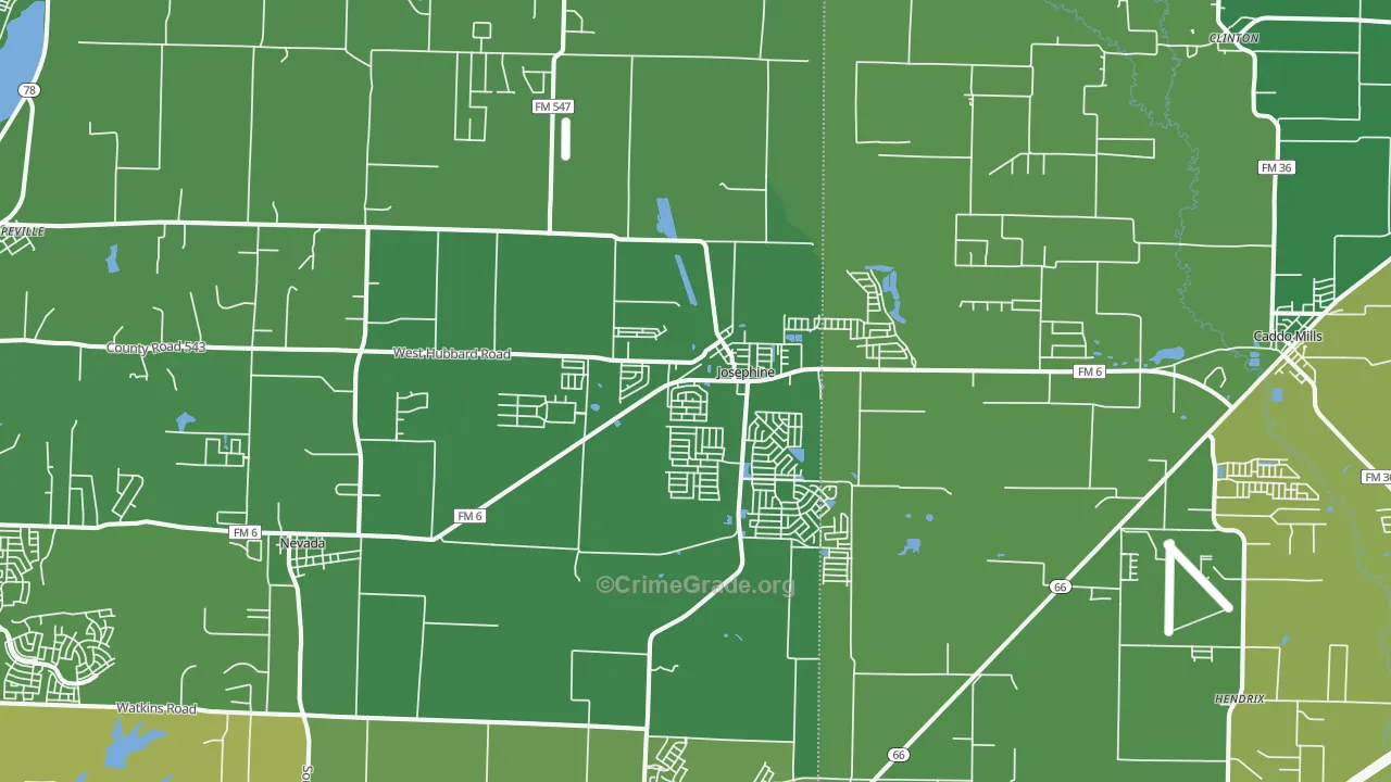 Josephine, TX Map of Burglary Rates
