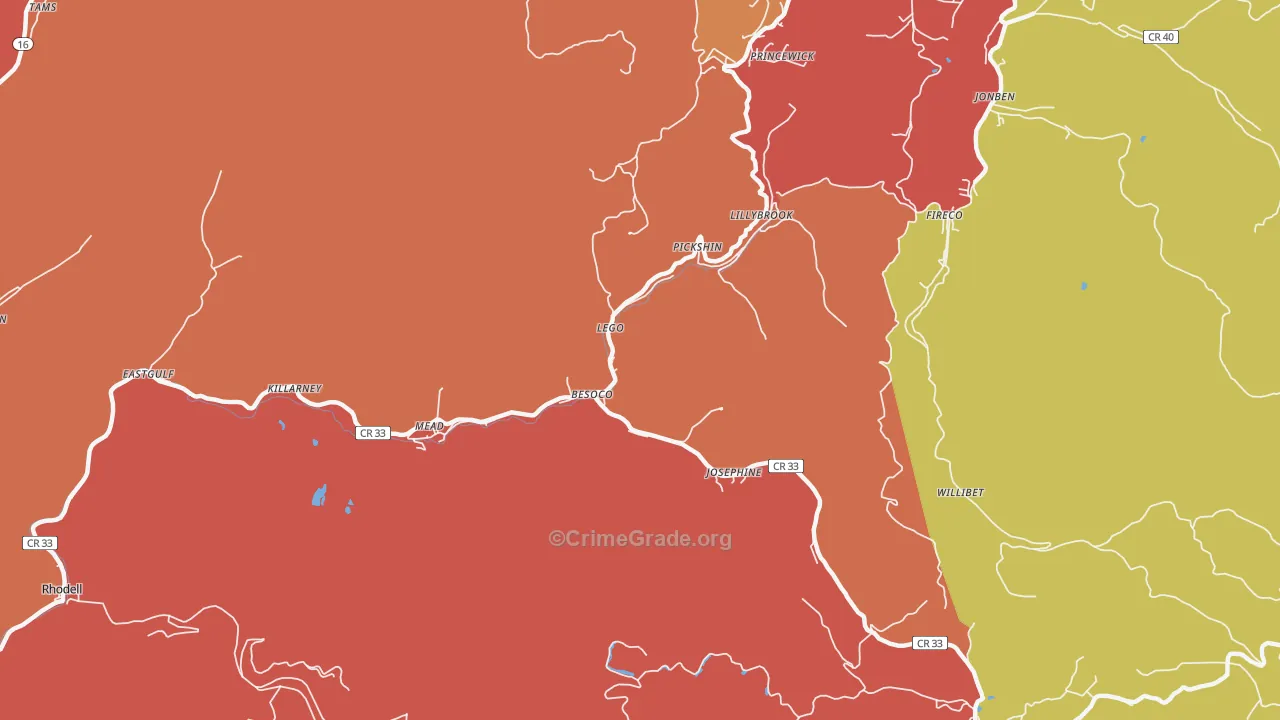 Josephine, WV Map of Burglary Rates