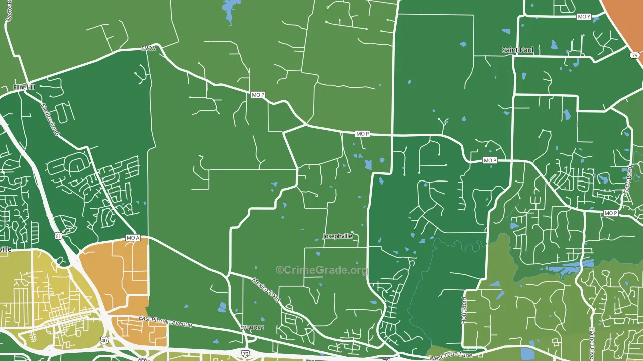 Josephville, MO Map of Burglary Rates