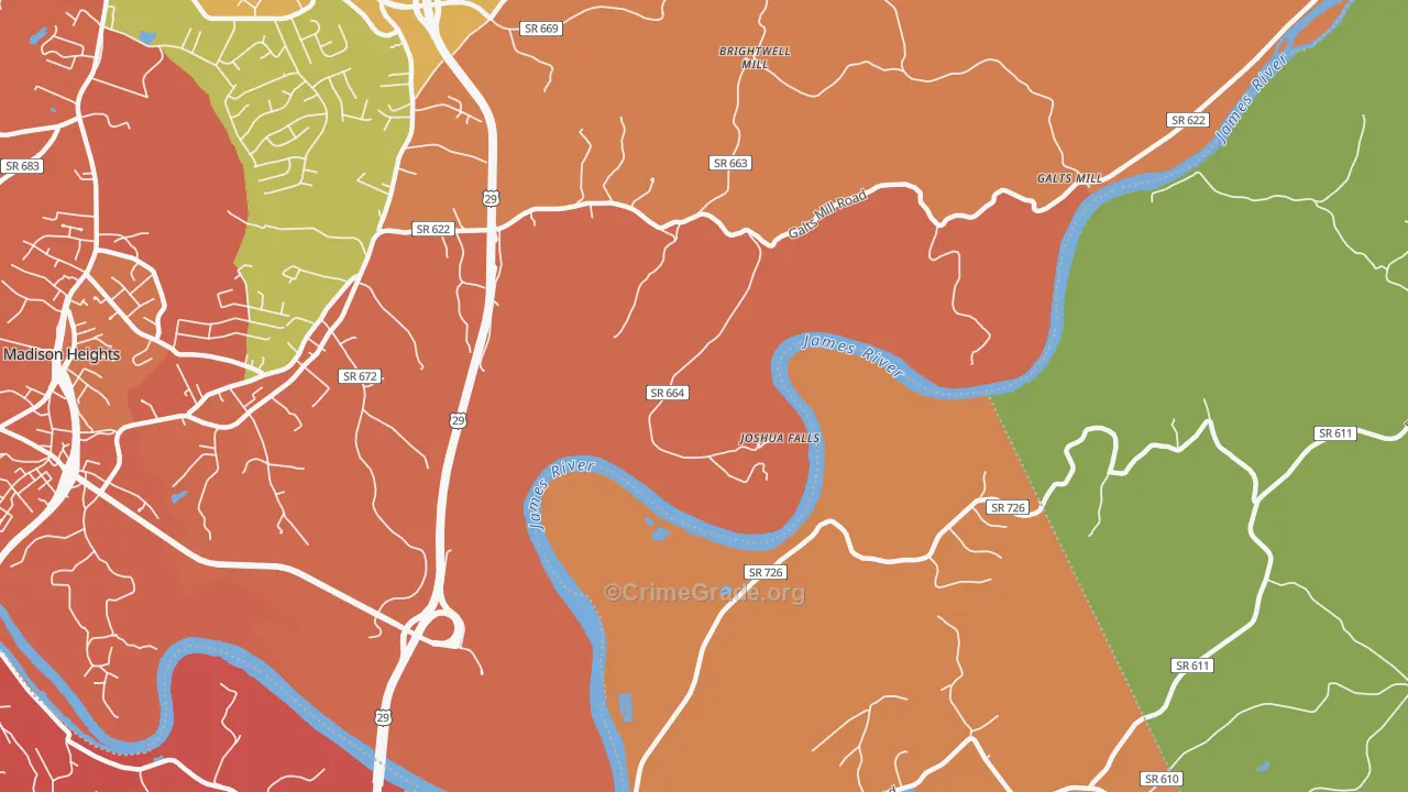 Joshua Falls, VA Map of Burglary Rates