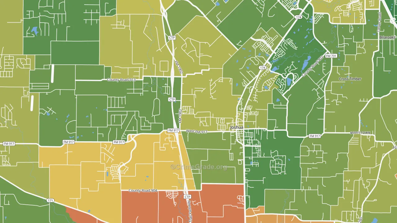 Joshua, TX Map of Burglary Rates