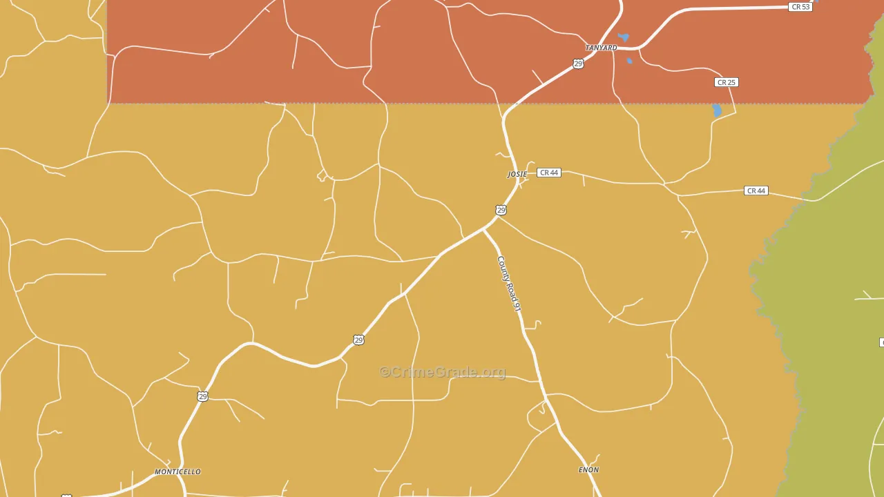 Josie, AL Map of Burglary Rates