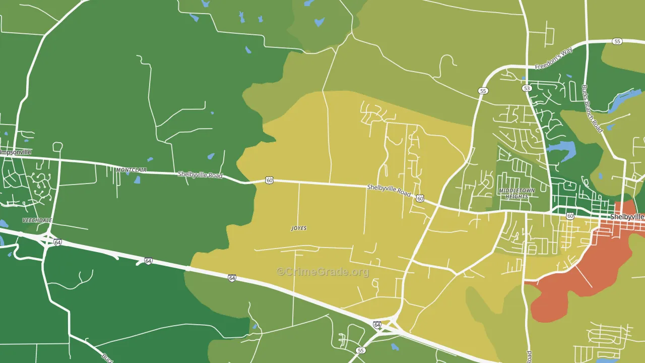 Joyes, KY Map of Burglary Rates