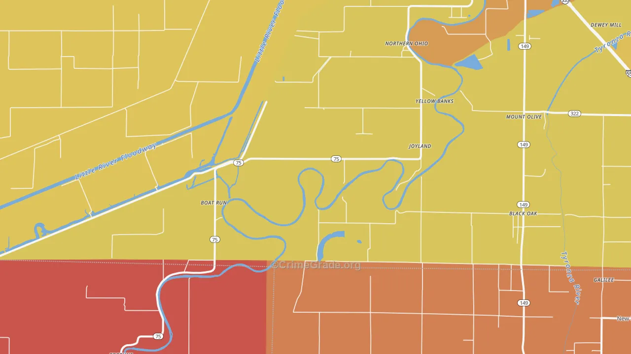Joyland, AR Map of Burglary Rates