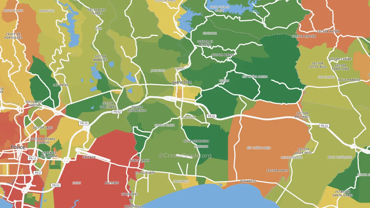 Juana Diaz Municipio, PR Map of Burglary Rates