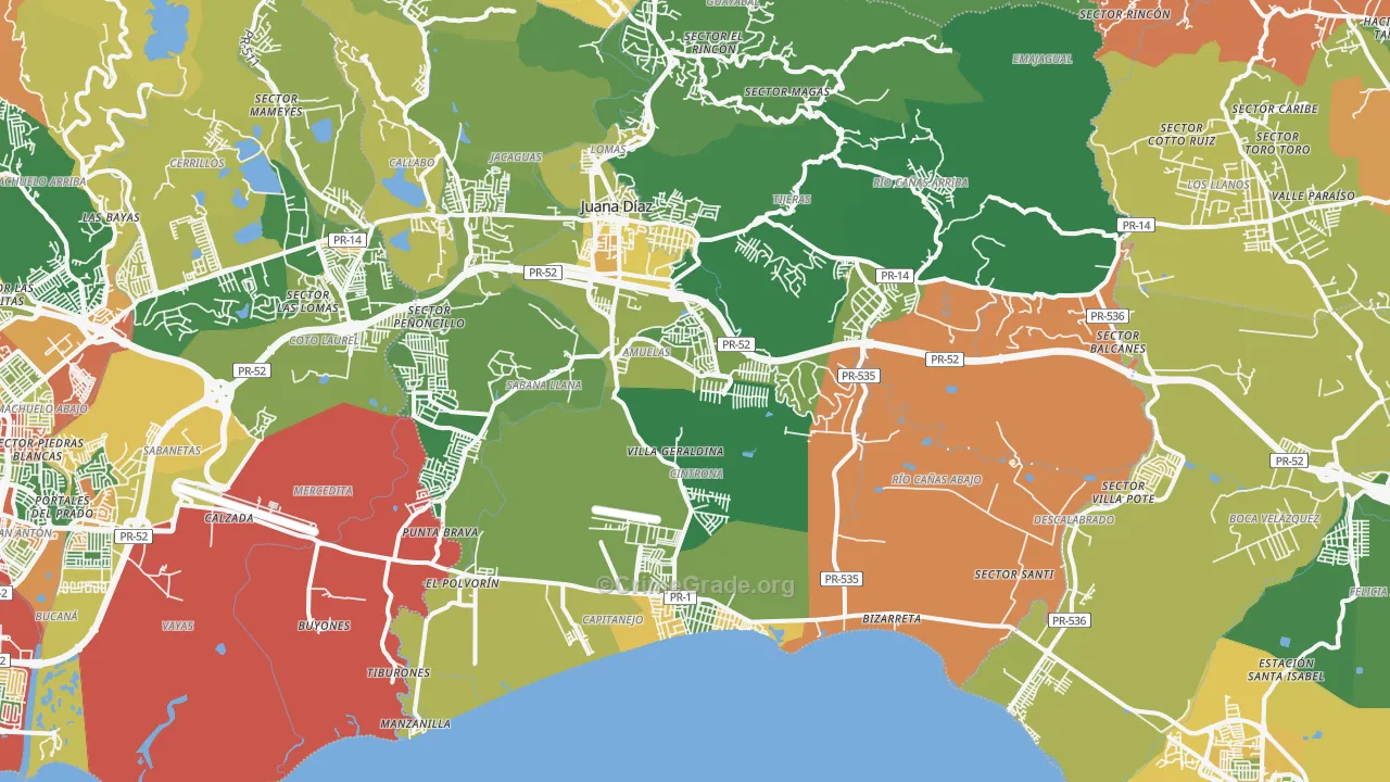 Juana Diaz, PR Map of Burglary Rates