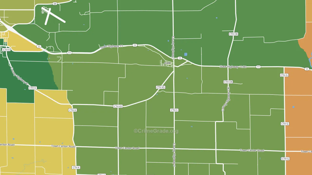 Juda, WI Map of Burglary Rates