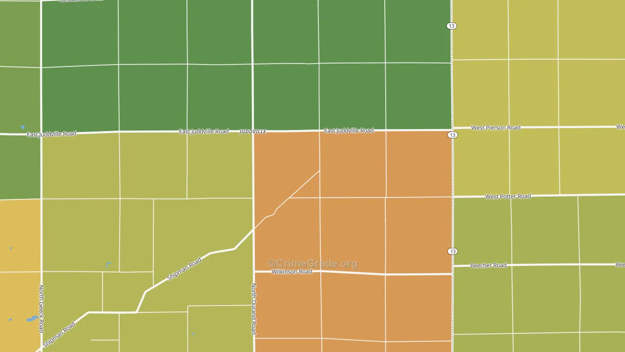 Juddville, MI Map of Burglary Rates