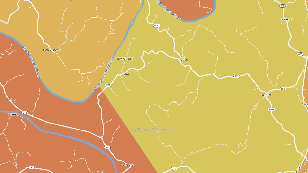 Judio, KY Map of Burglary Rates
