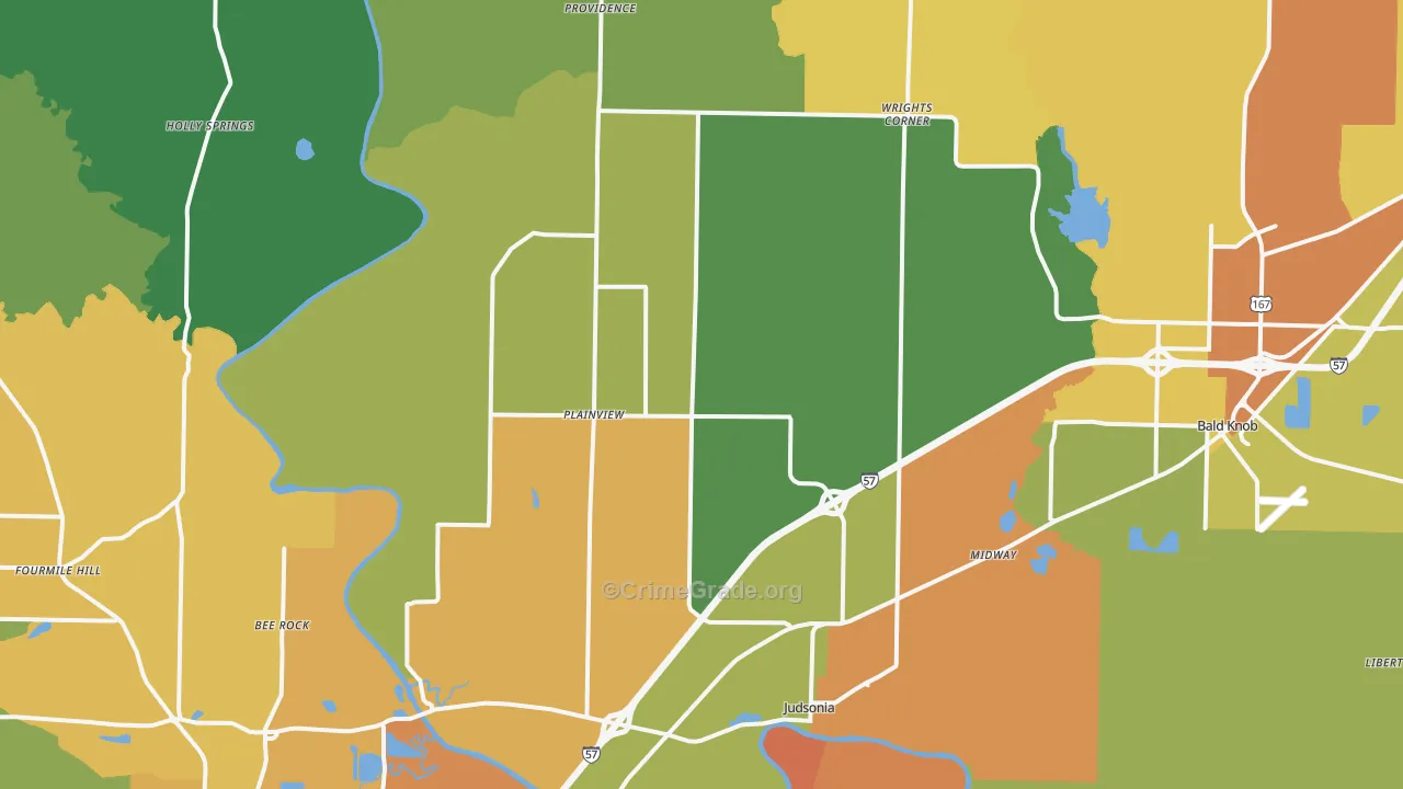 Judsonia, AR Map of Burglary Rates