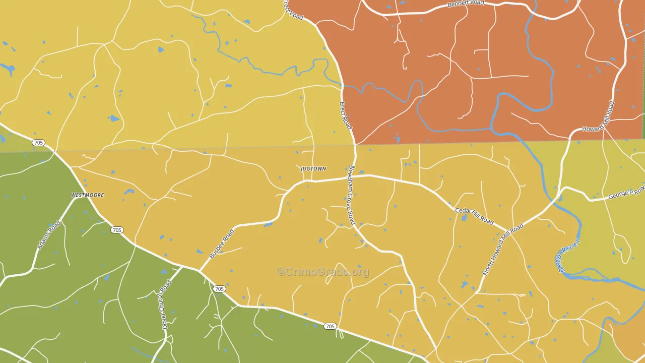 Jugtown, NC Map of Burglary Rates