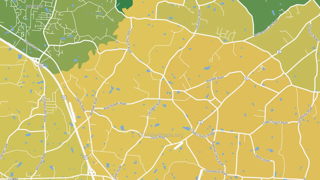 Julian, NC Map of Burglary Rates