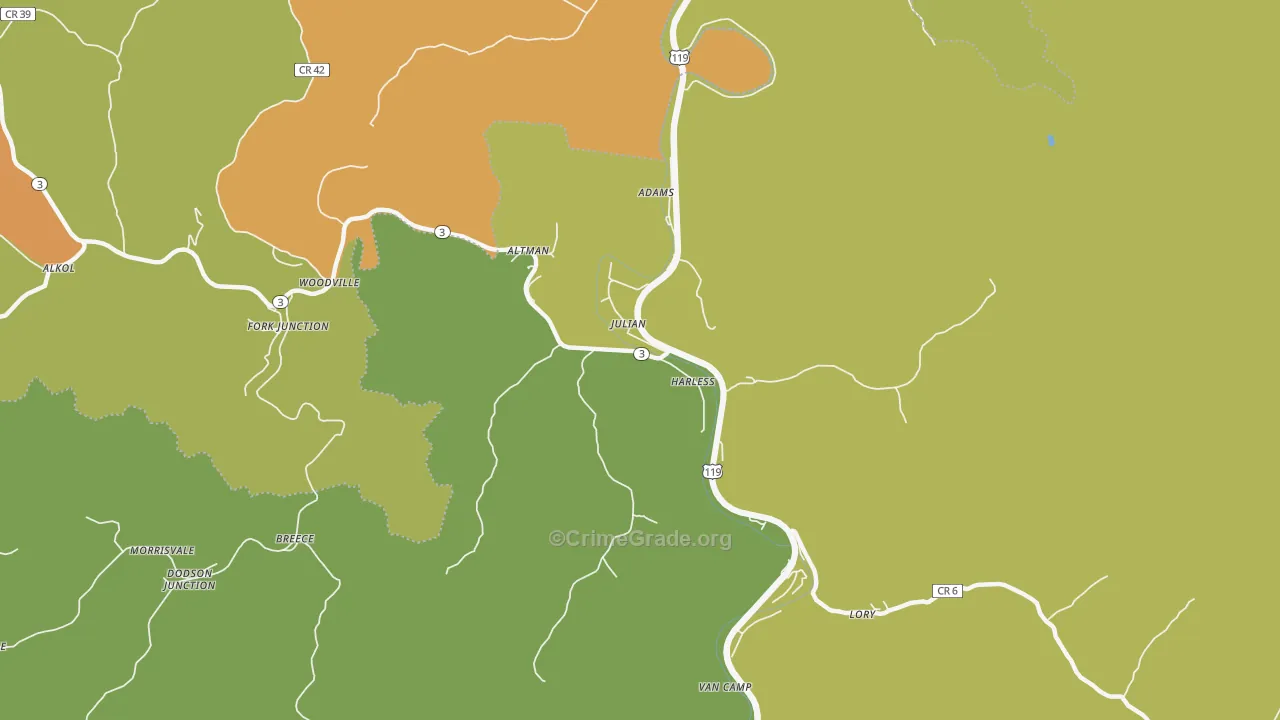 Julian, WV Map of Burglary Rates