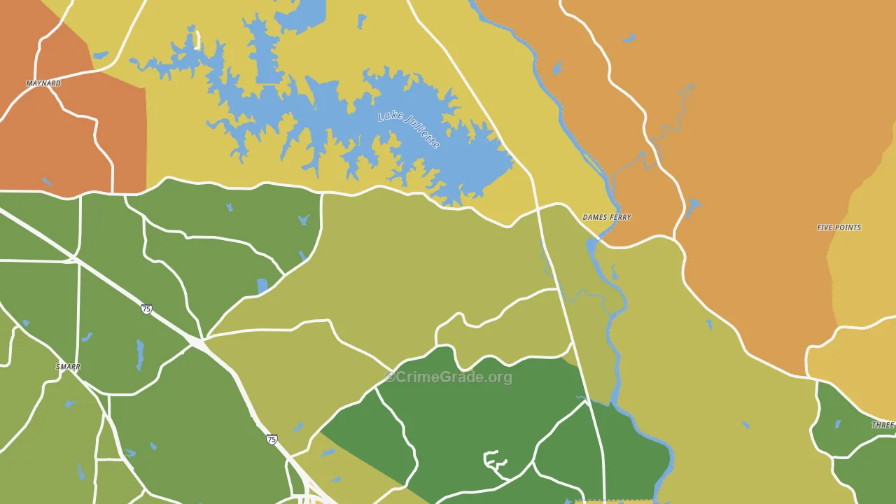 Juliette, GA Map of Burglary Rates