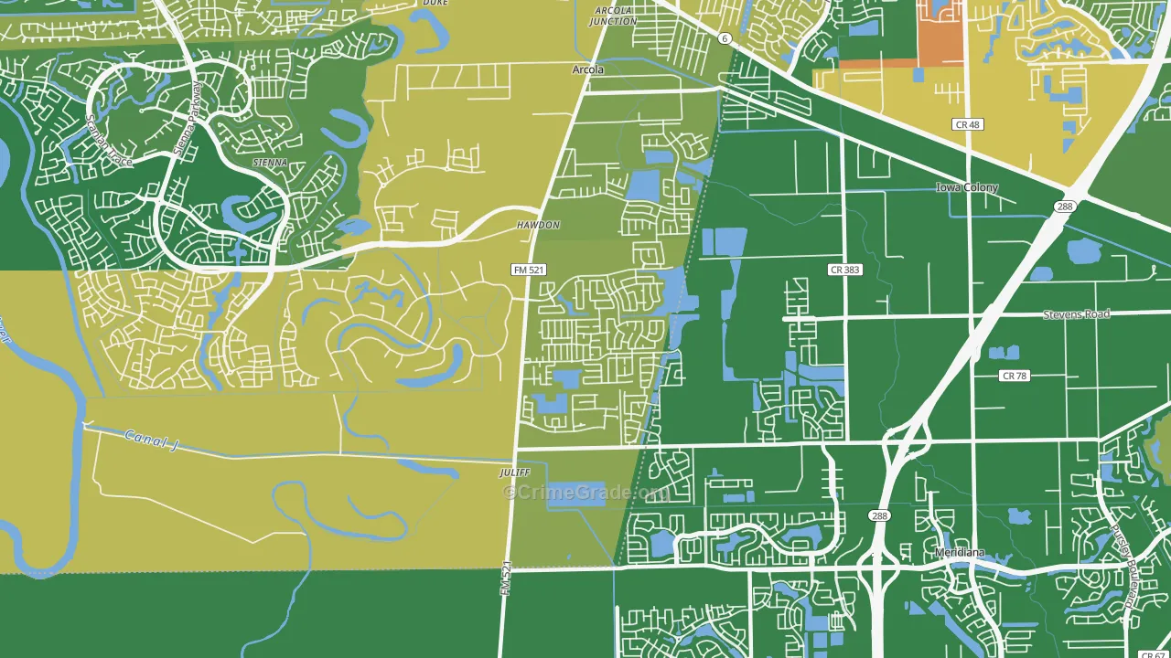 Juliff, TX Map of Burglary Rates
