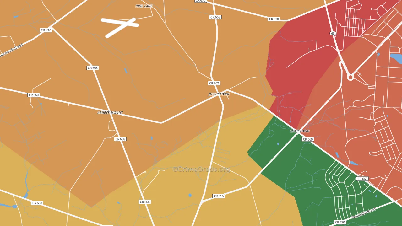 Juliustown, NJ Map of Burglary Rates
