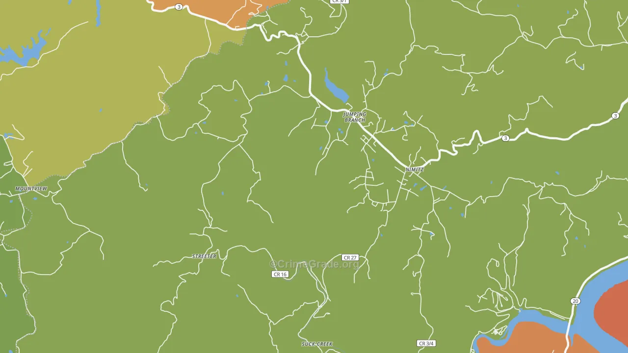 Jumping Branch, WV Map of Burglary Rates