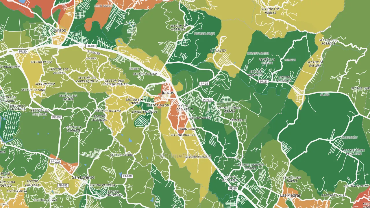 Juncos Municipio, PR Map of Burglary Rates