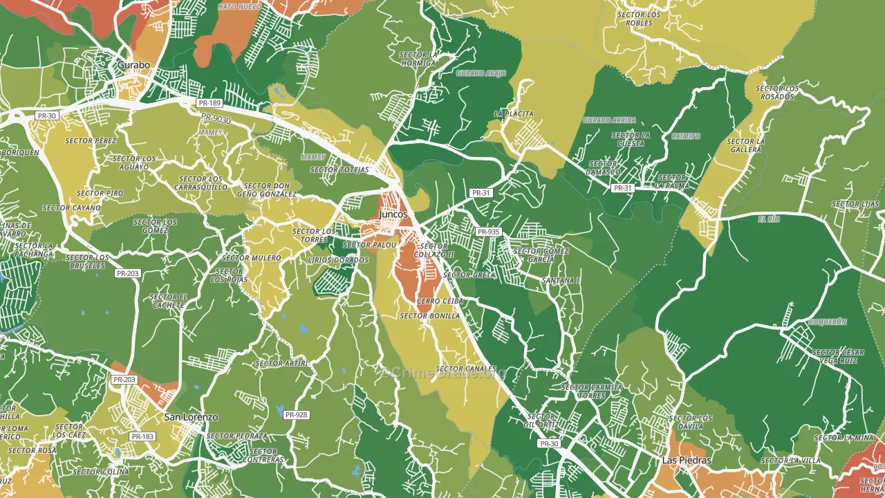 Juncos, PR Map of Burglary Rates
