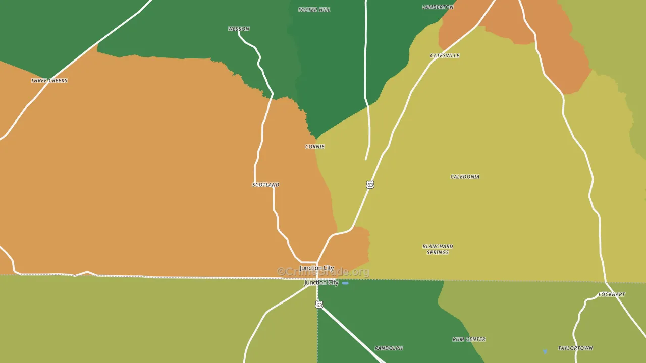 Junction City, AR Map of Burglary Rates
