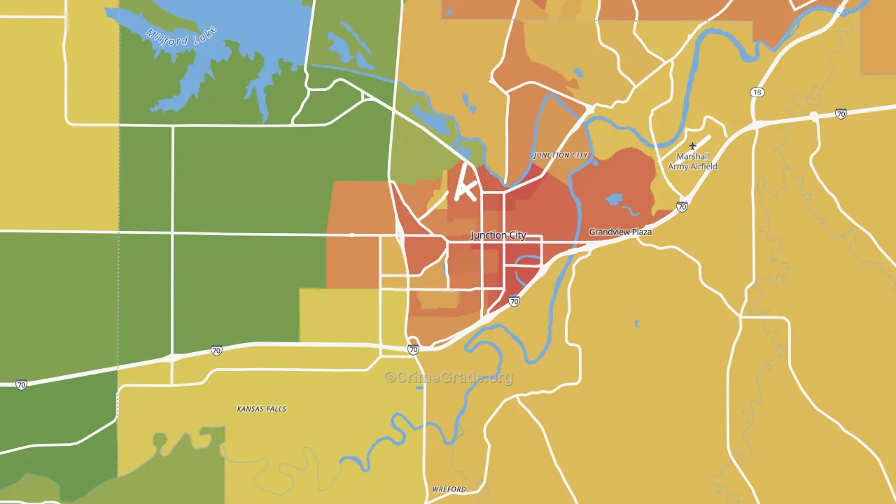 Junction City, KS Map of Burglary Rates