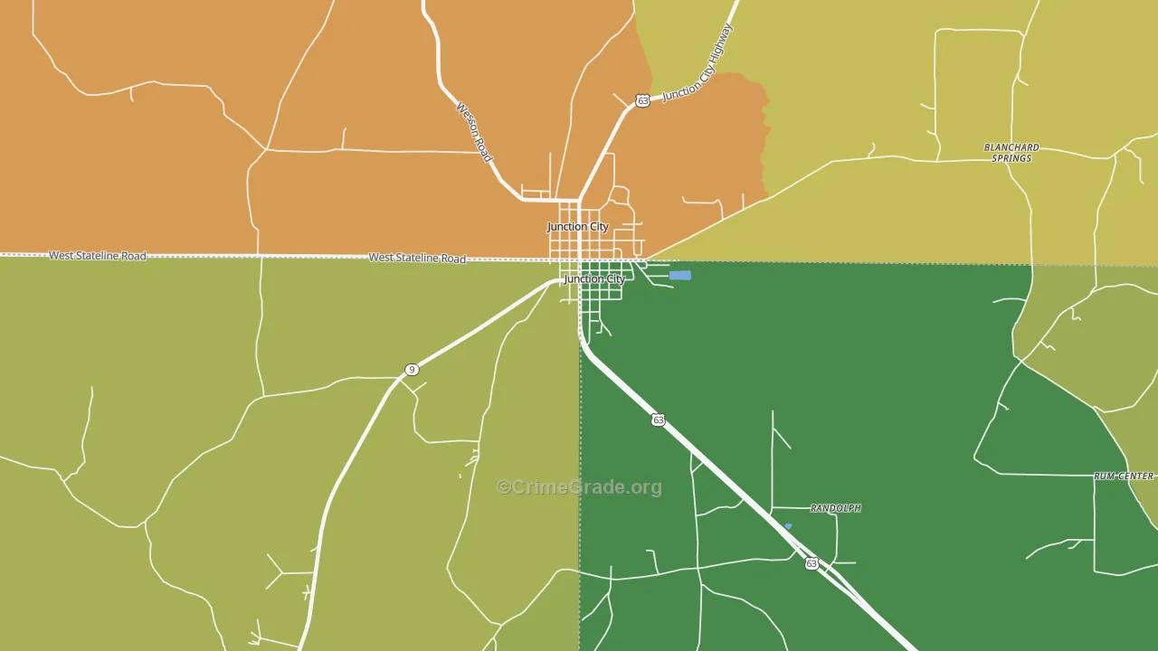 Junction City, LA Map of Burglary Rates