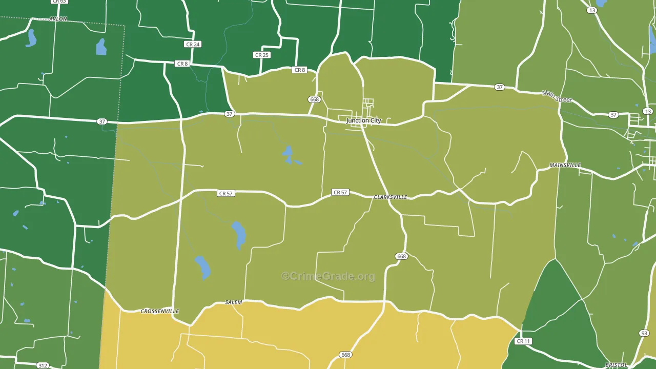 Junction City, OH Map of Burglary Rates
