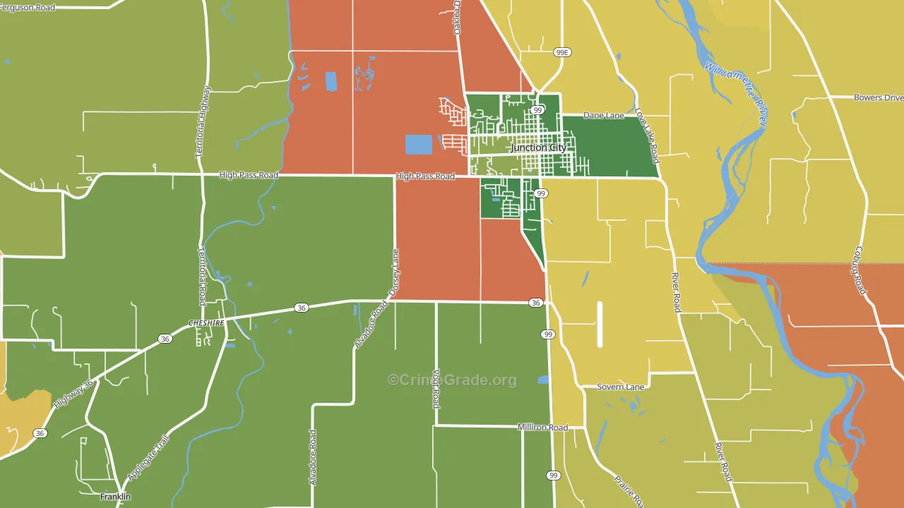 Junction City, OR Map of Burglary Rates