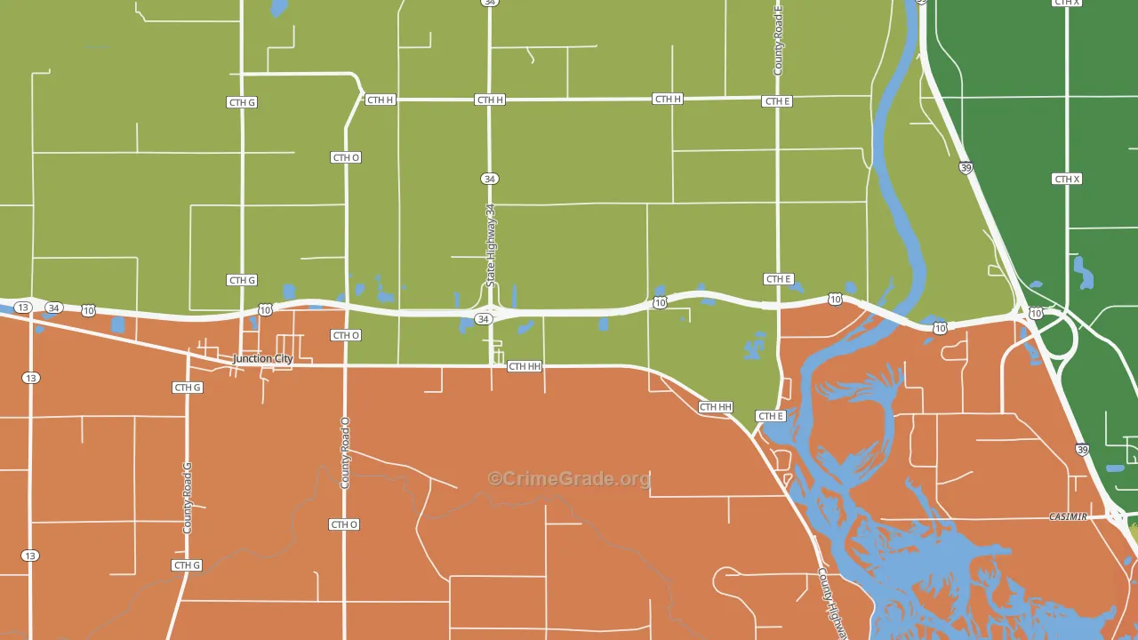 Junction City, WI Map of Burglary Rates
