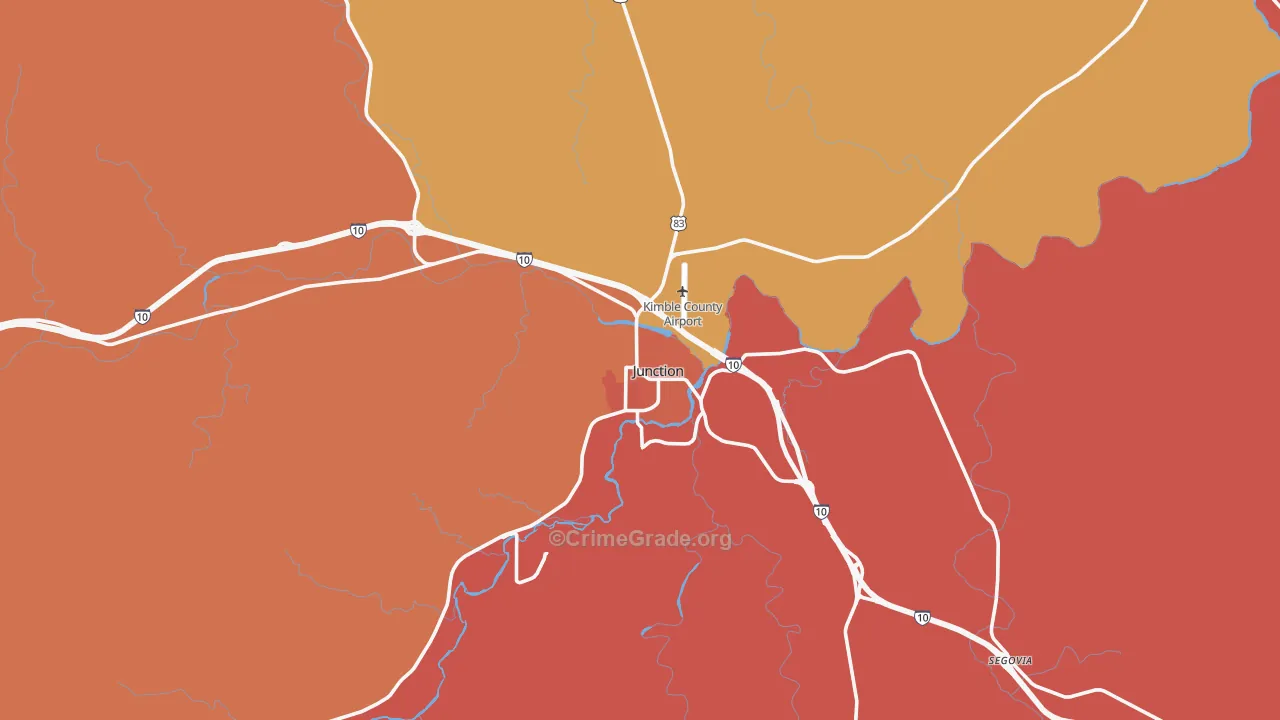 Junction, TX Map of Burglary Rates