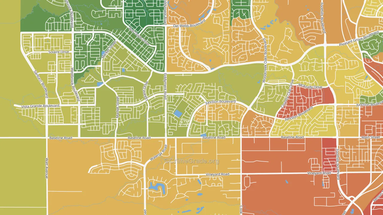 Junction West, Roseville, CA Map of Burglary Rates