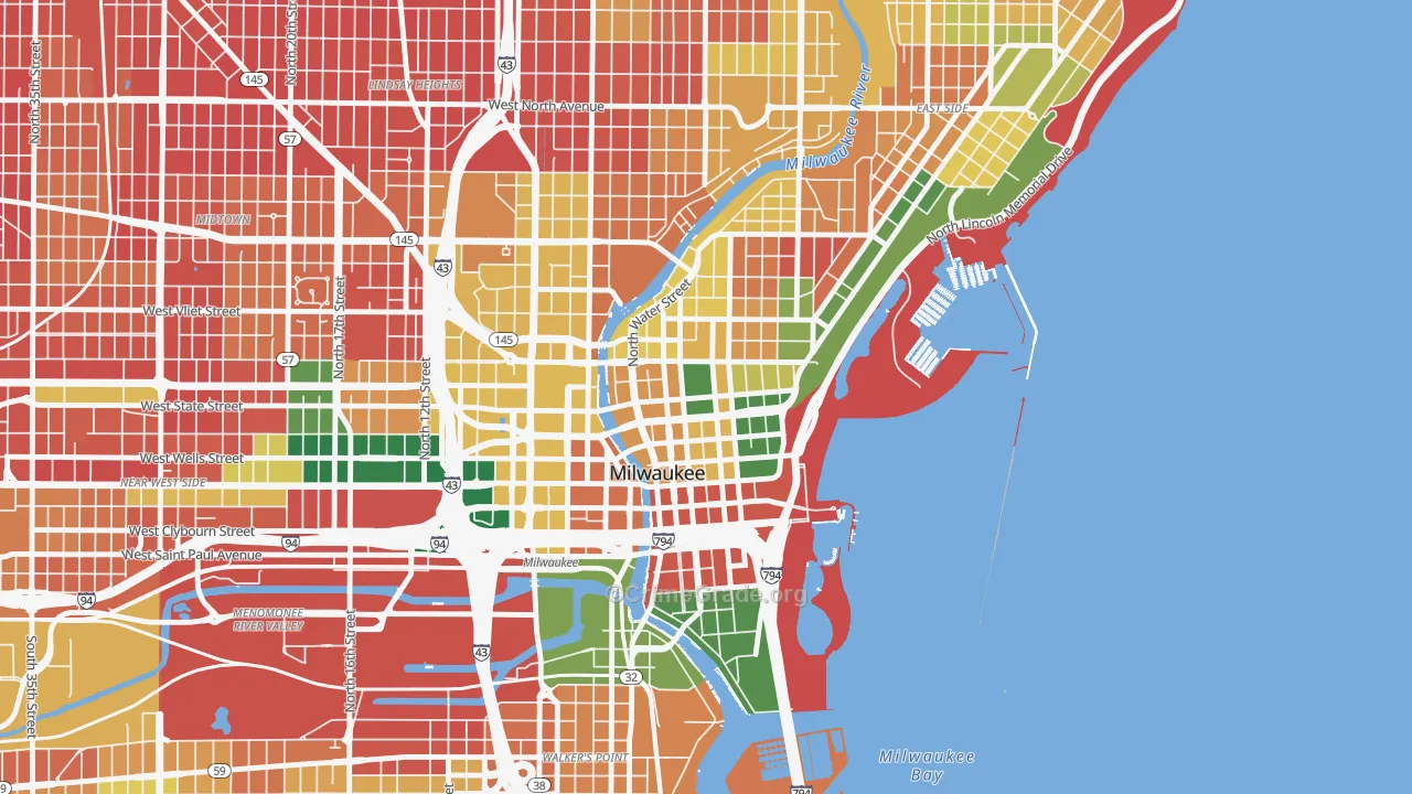 Juneau Town, Milwaukee, WI Map of Burglary Rates