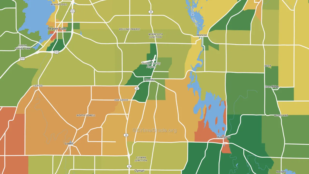 Juneau, WI Map of Burglary Rates
