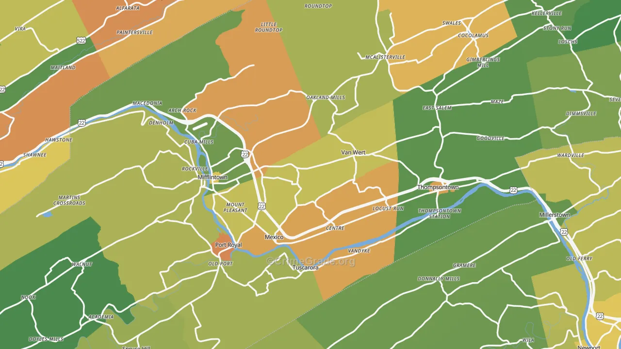 Juniata County, PA Map of Burglary Rates