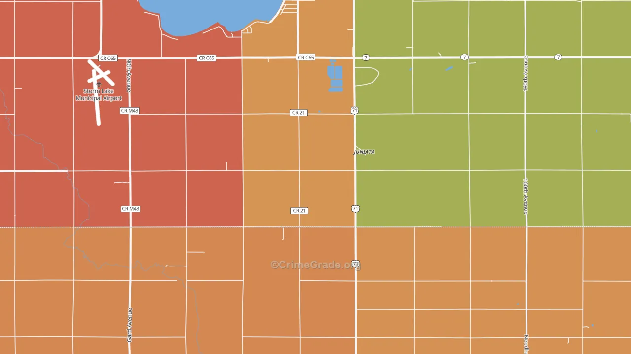 Juniata, IA Map of Burglary Rates