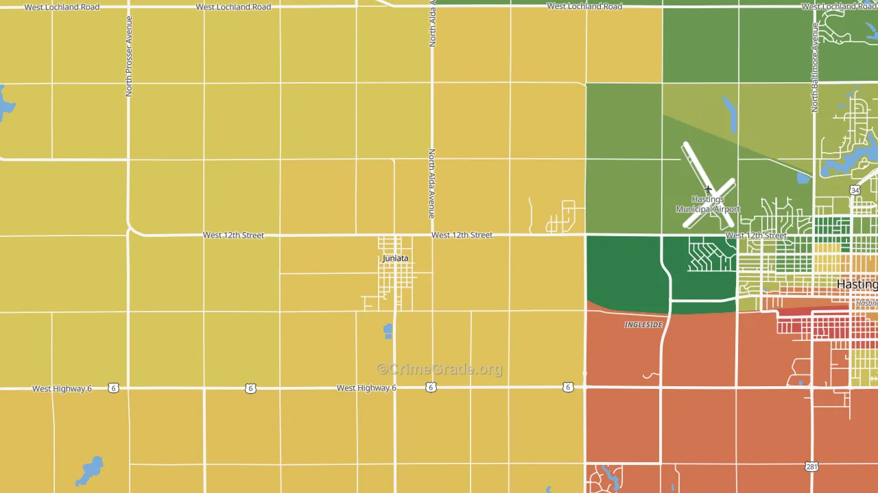 Juniata, NE Map of Burglary Rates