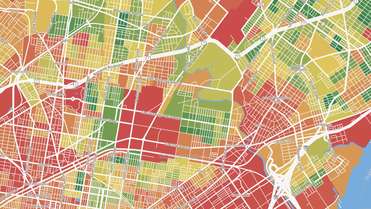 Juniata Park-Feltonville, Philadelphia, PA Map of Burglary Rates
