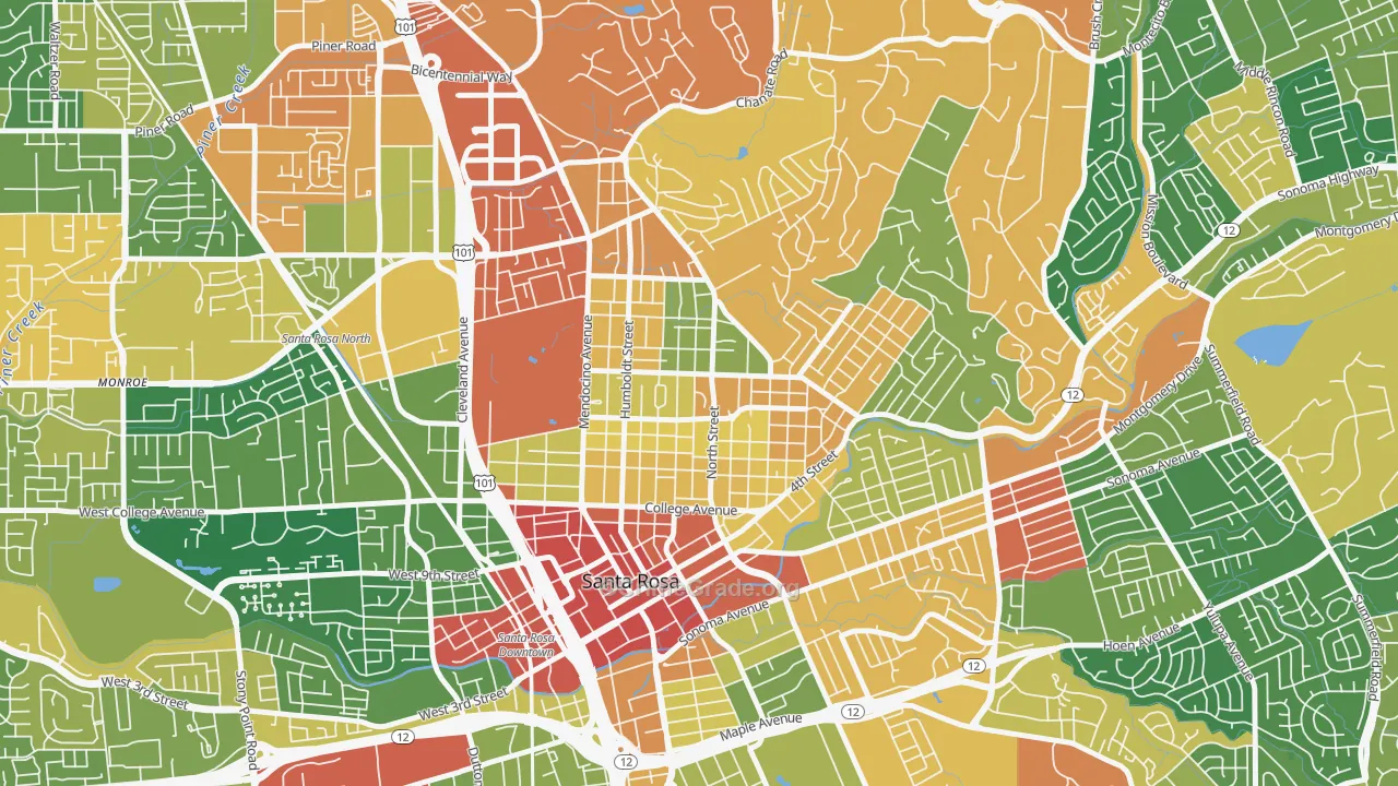 Junior College Neighborhood Assc., Santa Rosa, CA Map of Burglary Rates