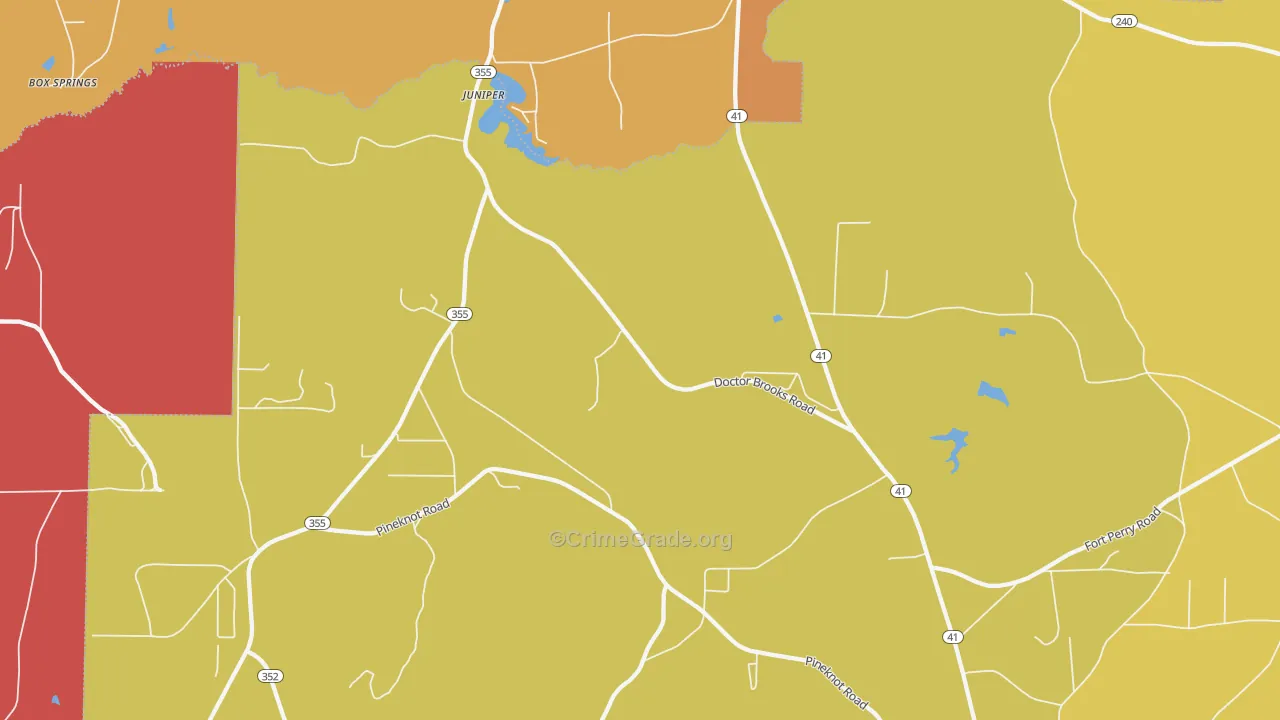Juniper, GA Map of Burglary Rates